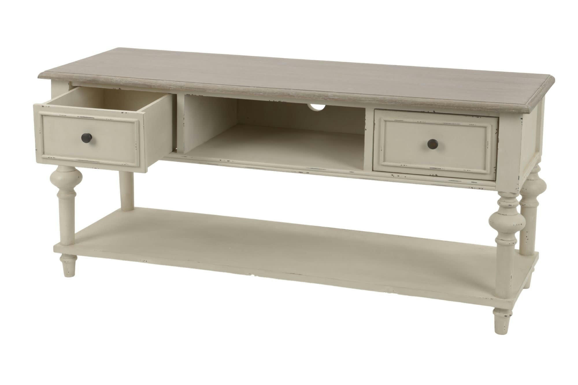 LEHNA - Meuble TV bas en bois 2 tiroirs 1 niche et 1 tablette