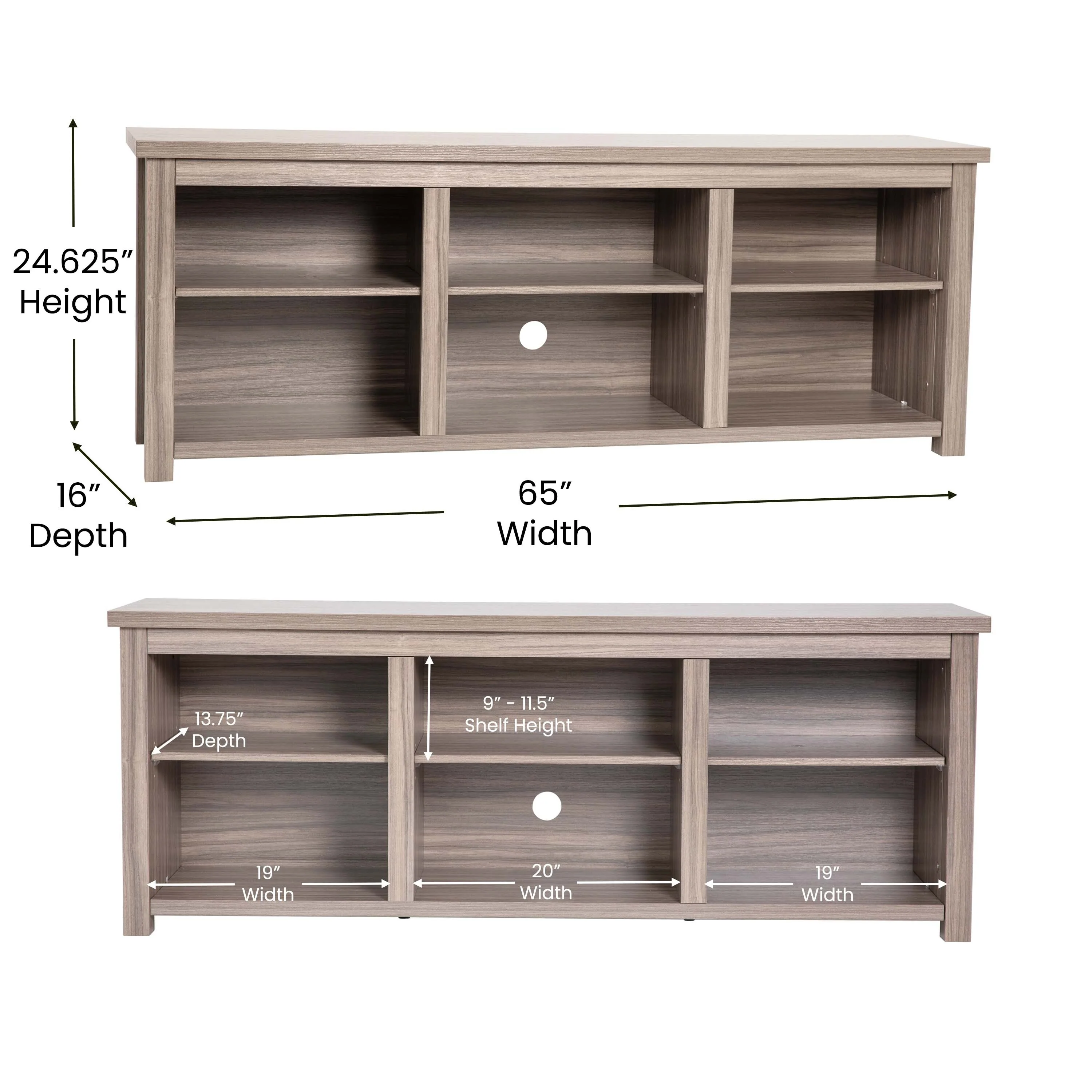 TV Stand for up to 80 TVs with 6 Open Storage Compartments - 65 inches