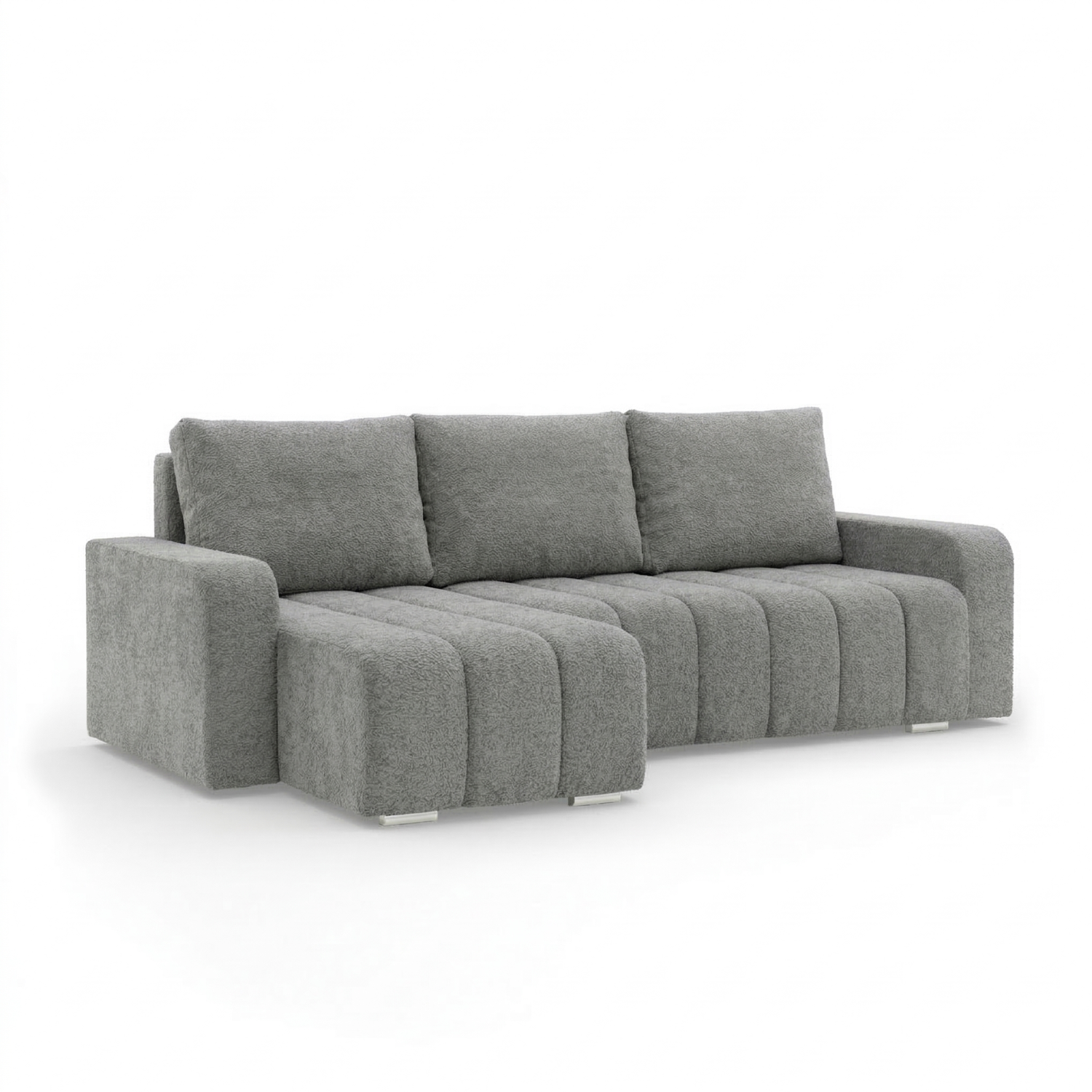 Narożnik rozkładany 1 pojemnik funkcjonalny designerski Ciemnoszary bouclé