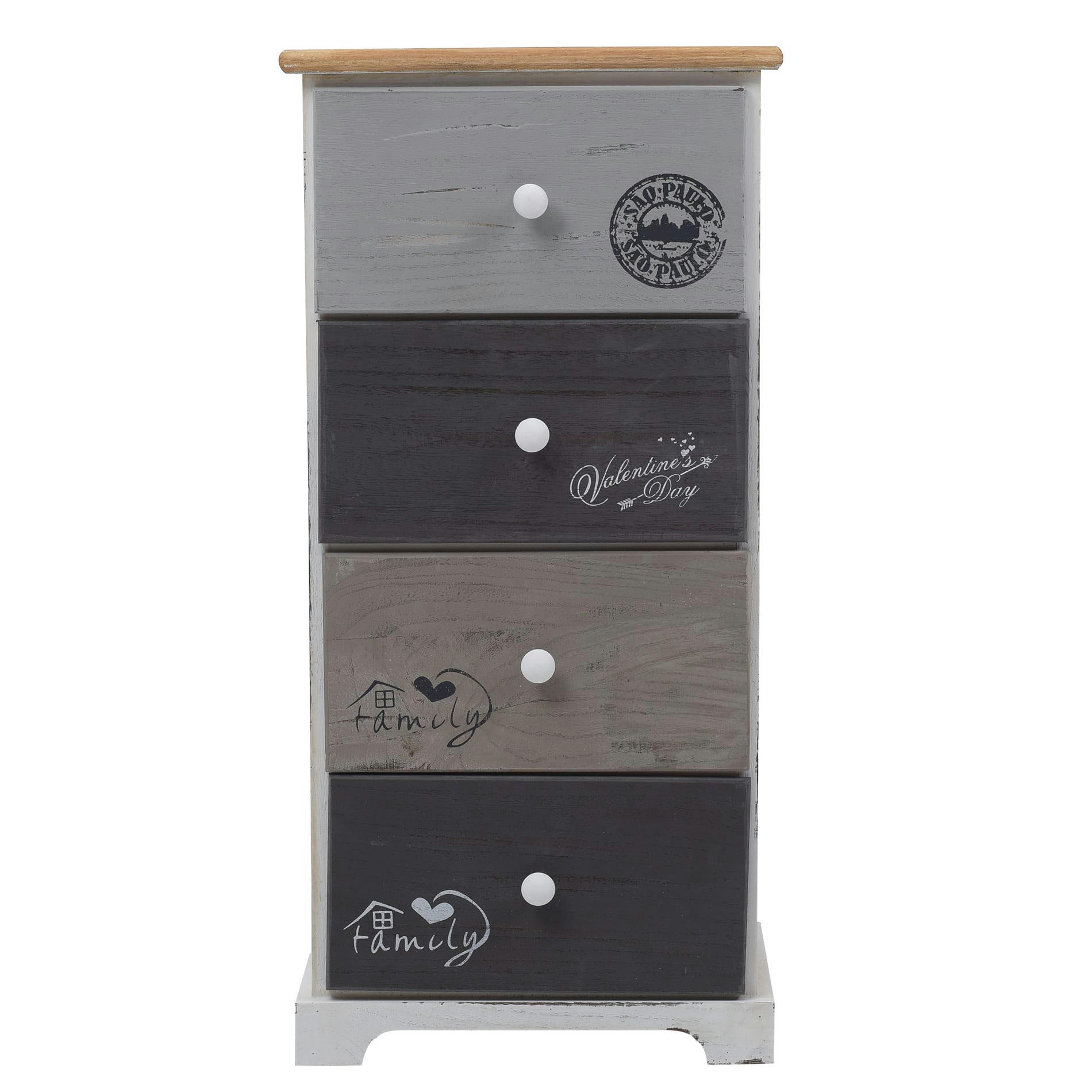 - Chiffonnier à 4 tiroirs en bois blanc et gris
