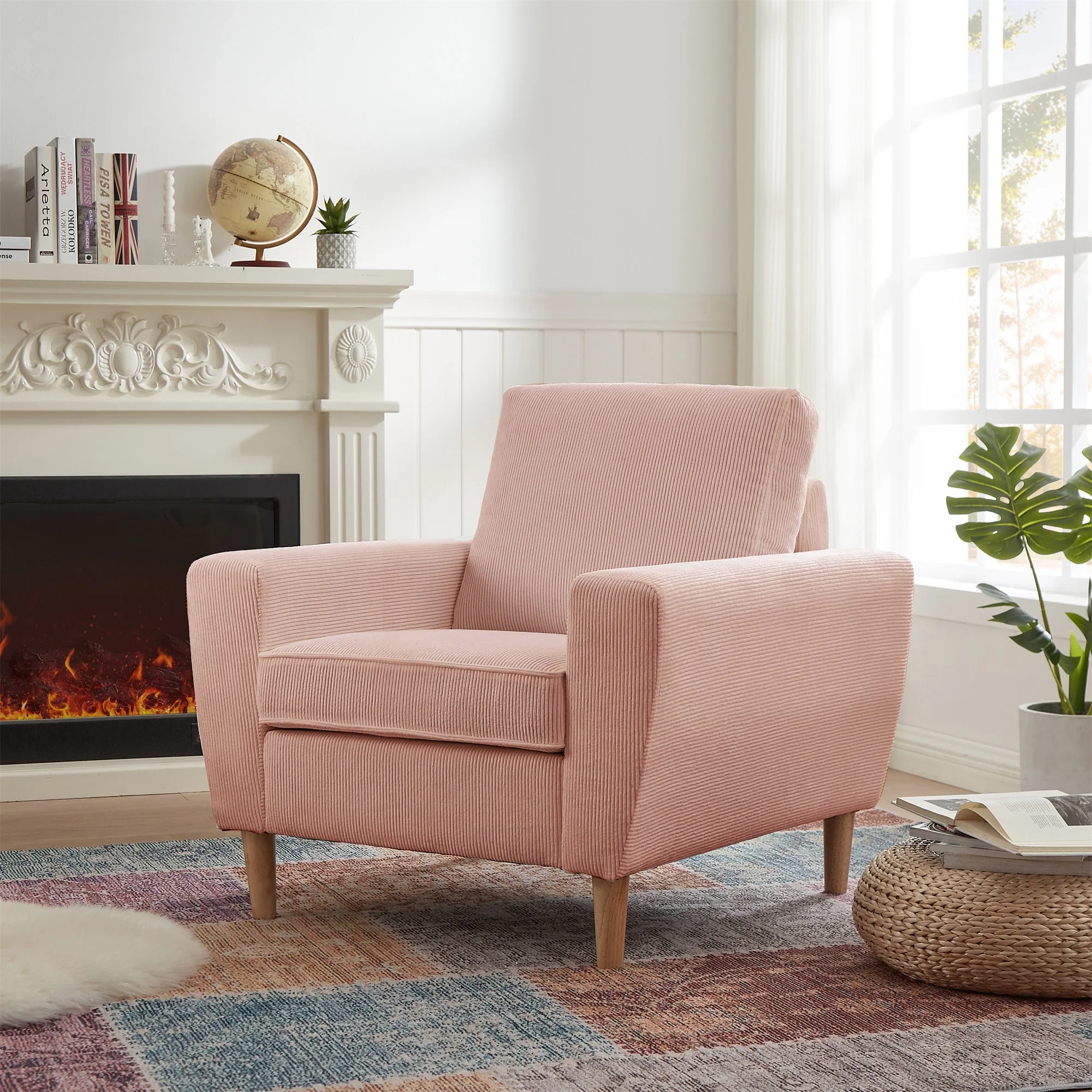 Modern Accent Chair Upholstered Velvet Striped Single Sofa Arm Chair