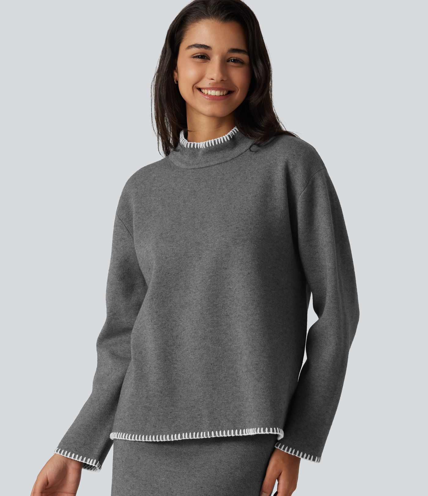 Pull de bureau en crochet à col montant et manches longues