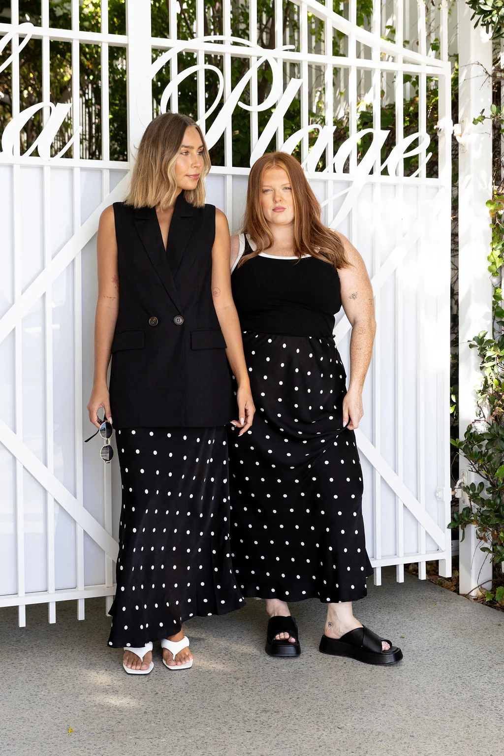 Livy Bias Skirt in Black Base Polka Dot