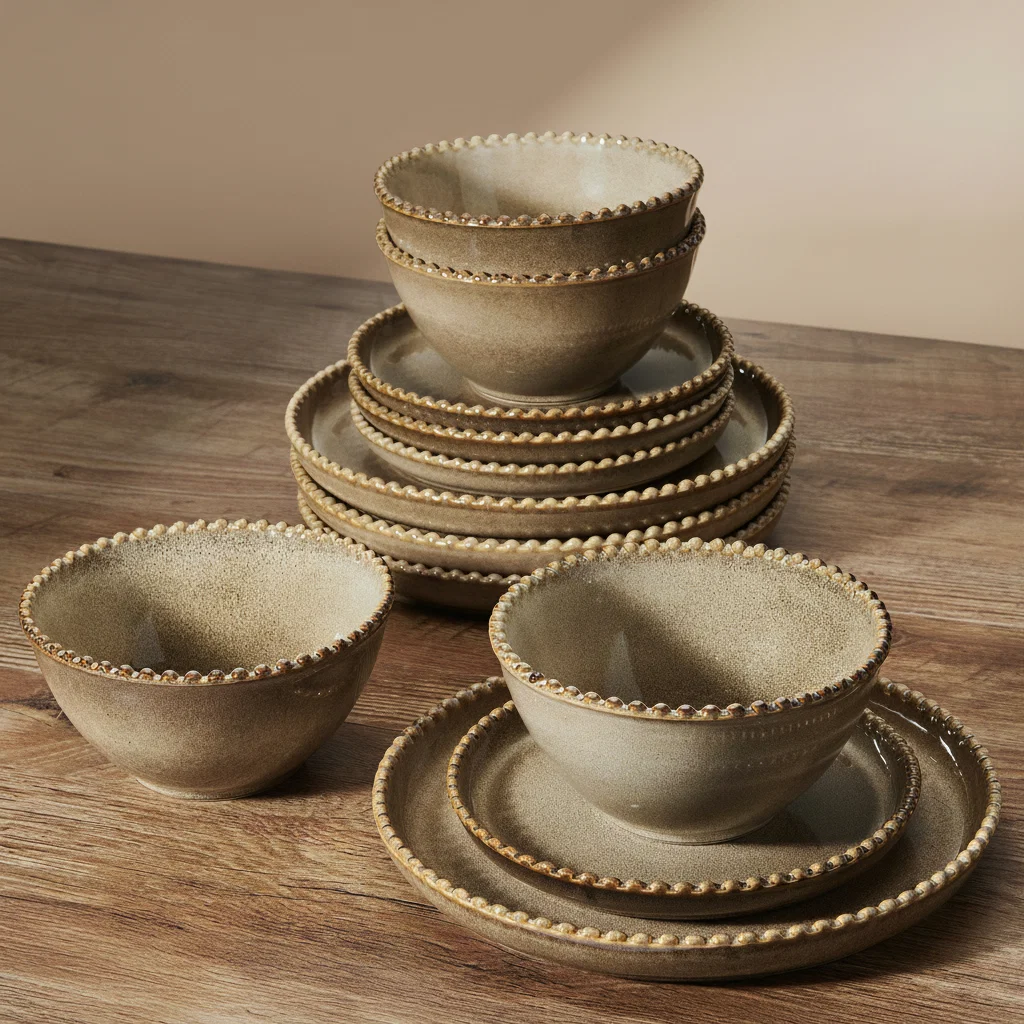 Lumira Taupe 12 Piece Dinnerware Set, Service for 4
