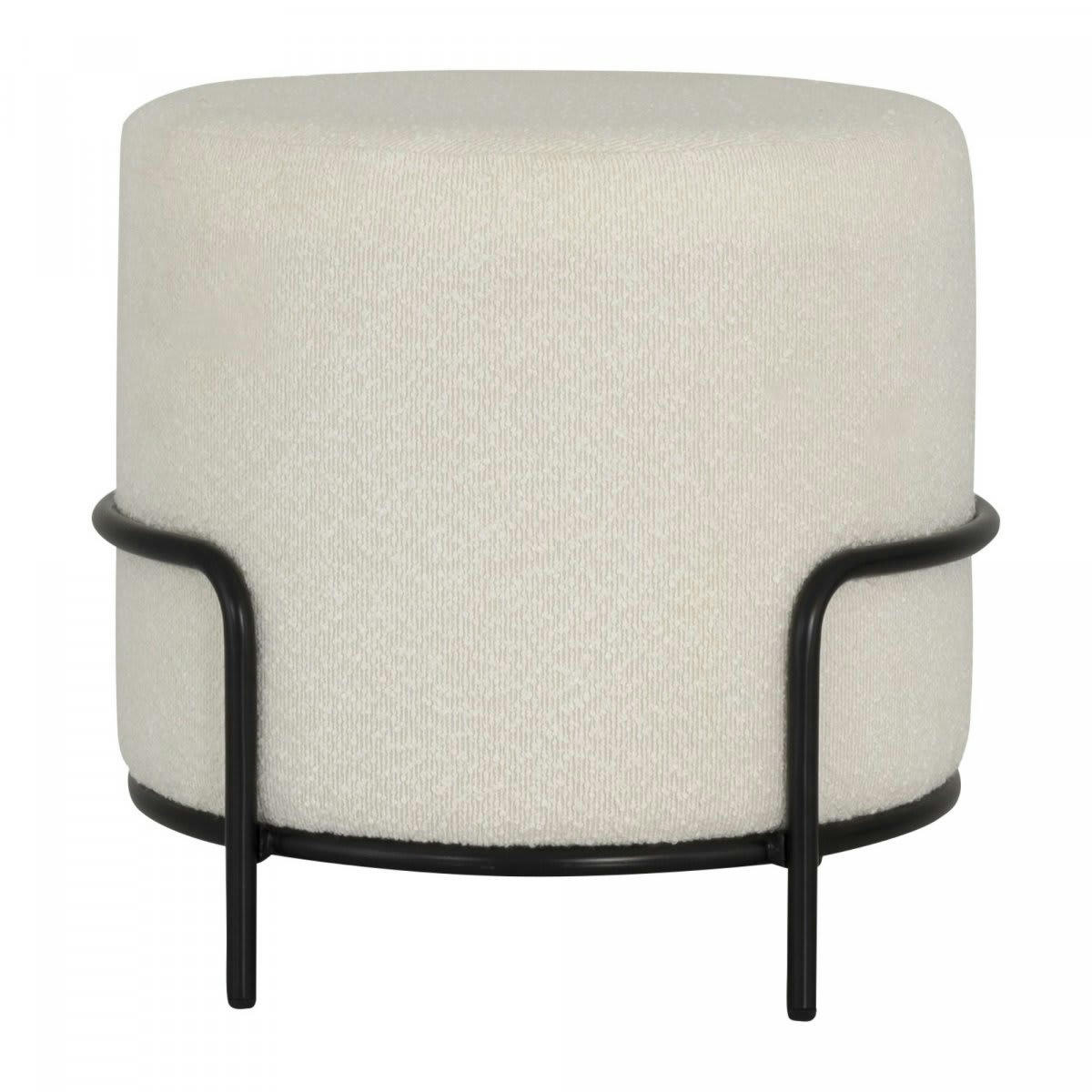 BERAWA - Pouf rond en tissu bouclé blanc