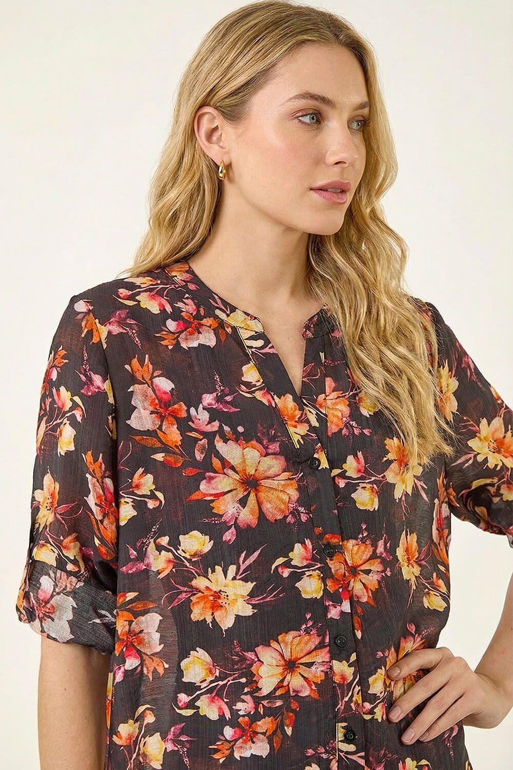 Roman Floral Print Longline Blouse