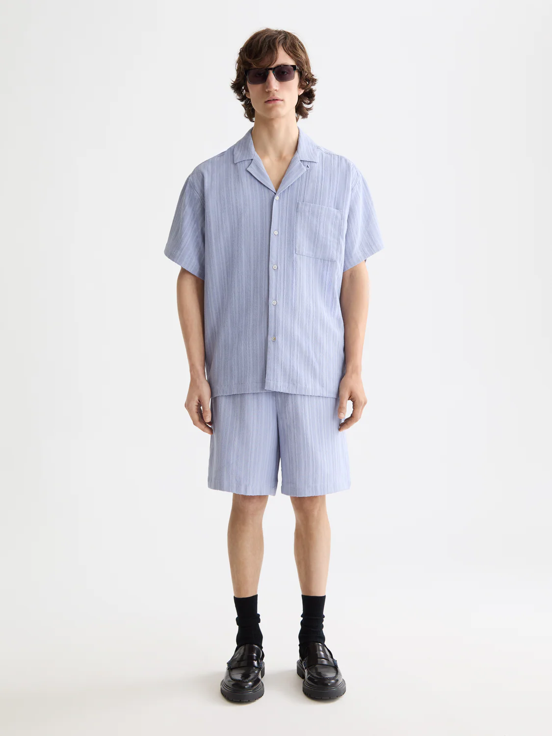 Tonal-Striped Short-Sleeved Shirt