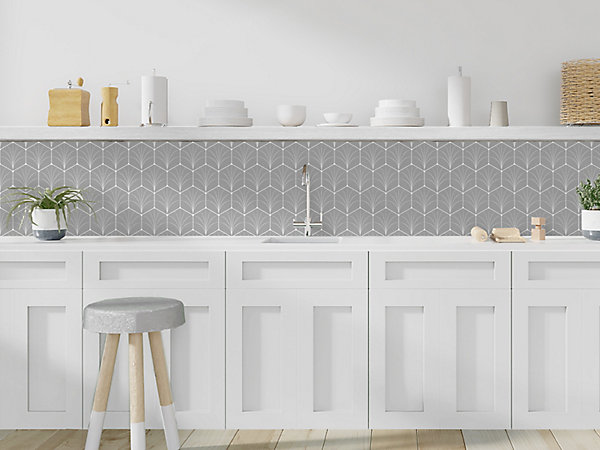 Crédence de cuisine auto-adhésive Caméléo motif oasis gris clair l. 200 cm x H. 40 cm x ép. 0,2 mm