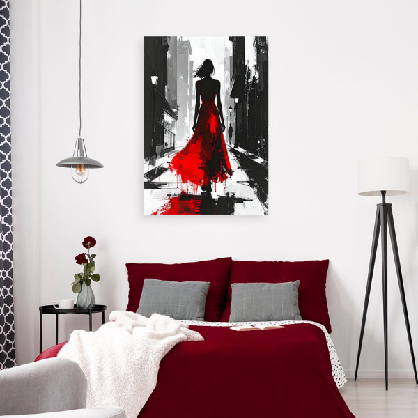 Obraz do sypialni salonu, Abstrakcja Kobieta w czerwonej sukience 20x30