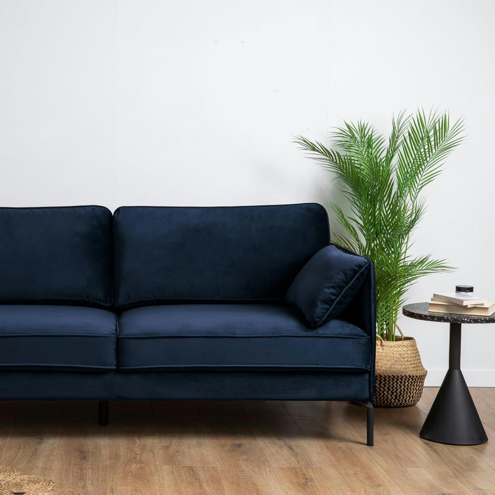SOMERDALE - Canapé 3 places en velours bleu marine