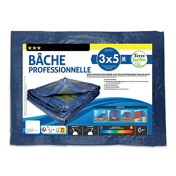 Bâche professionnelle 120g/m2 3 x 5 Bleu TERRE JARDIN
