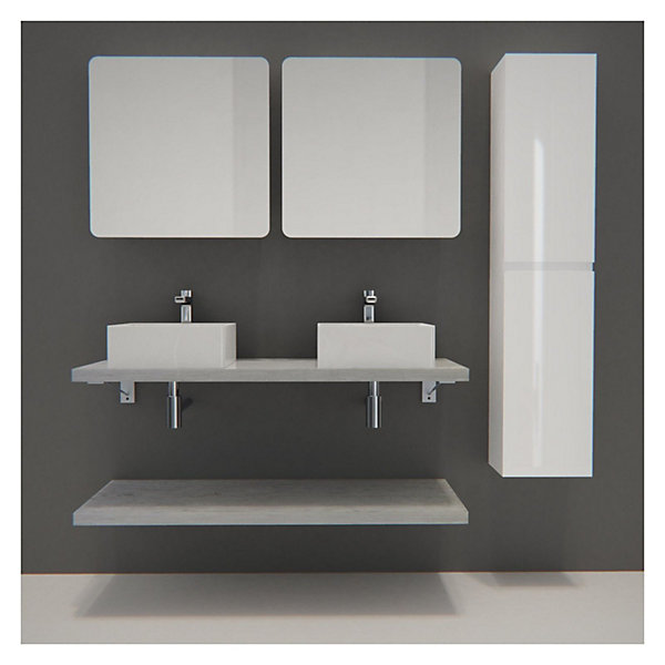 Meuble de Salle de Bain WILL - Plan suspendu 120 cm   2 Vasques   2 Armoires de toilette   Colonne