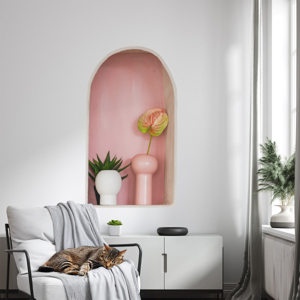 Efekt dziury w ścianie subtelna roślinność naklejka 3D 46x80