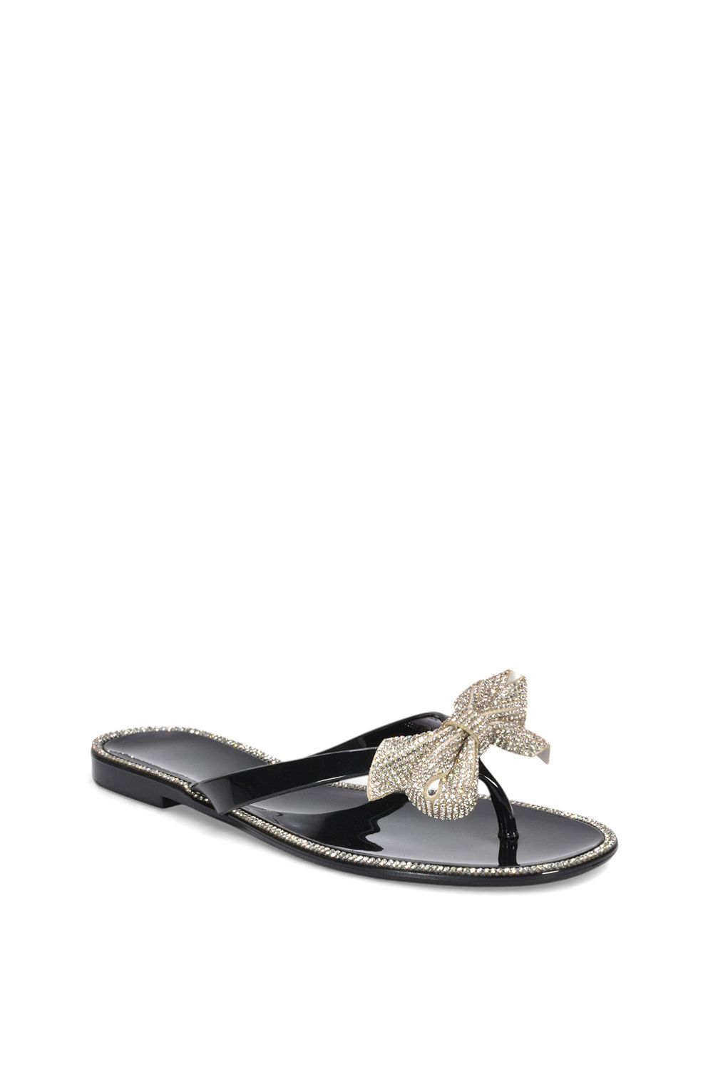 XY London Allister' Diamante Bow Flat Jelly Slip On Flip Flop Sandals