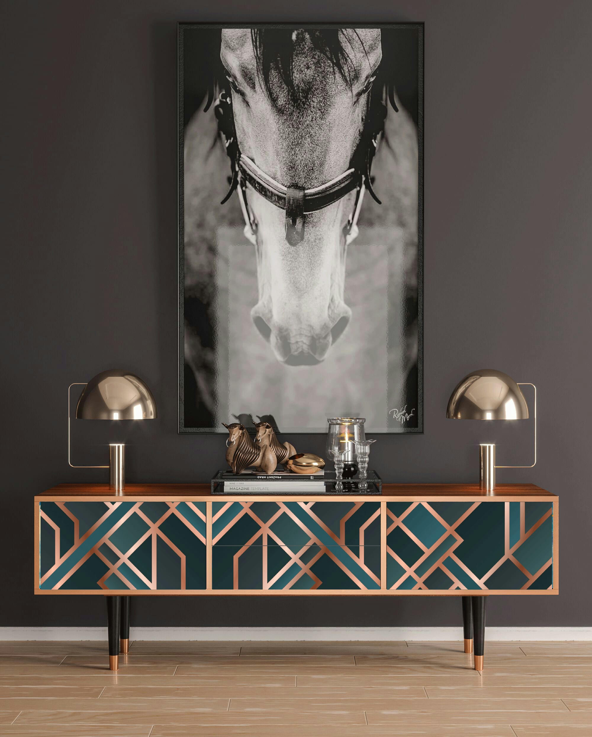 BRONZE CROSSROAD - Meuble TV  bleu-vert 2 tiroirs et 2 portes L 170 cm