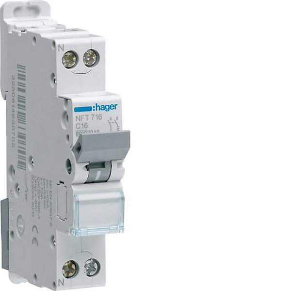 Hager NGT720Disjoncteur modulaire 1P plus N 6 10kA D 20A 1m