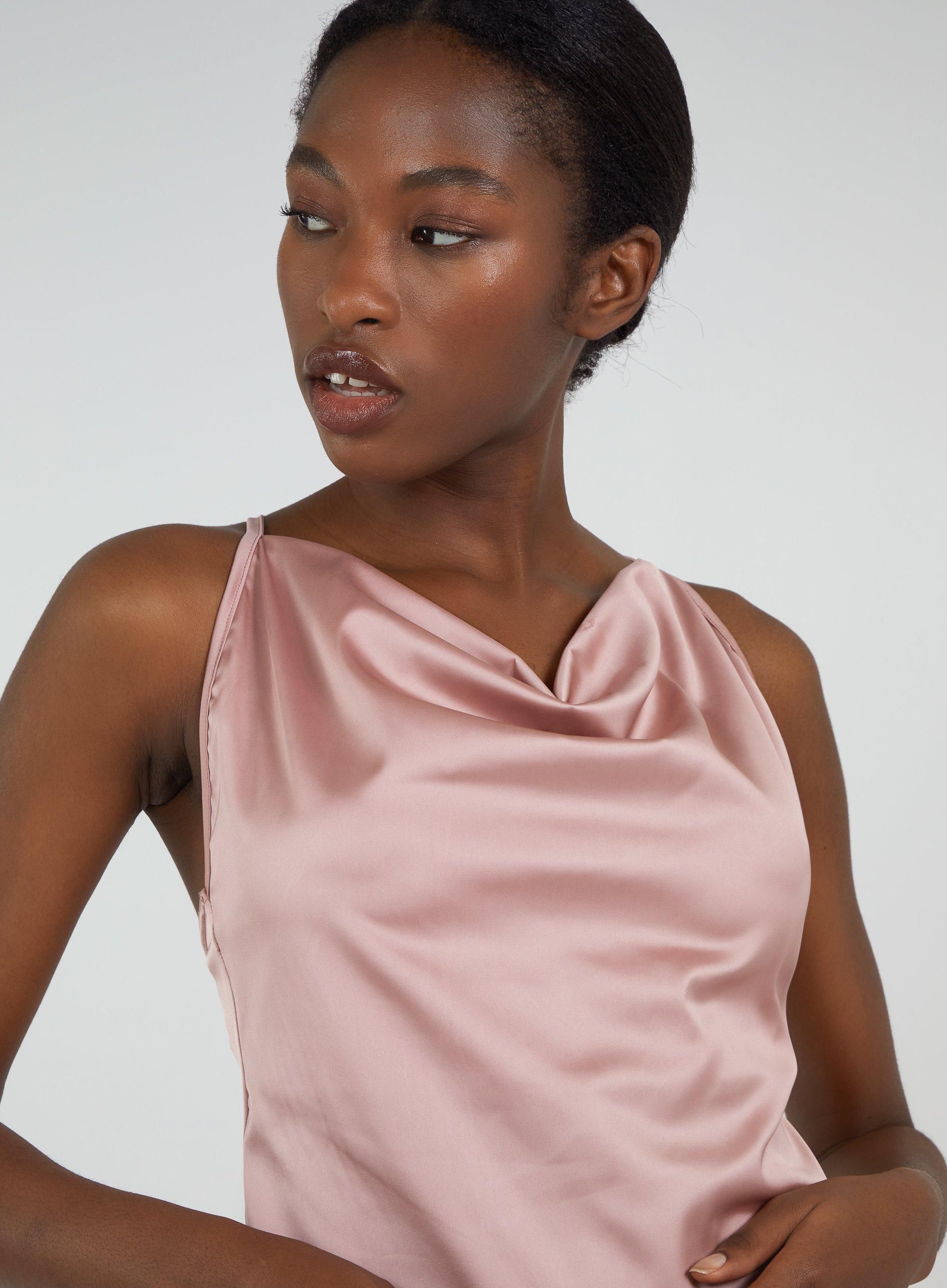 Blue Vanilla Satin Cowl Neck Mini Dress