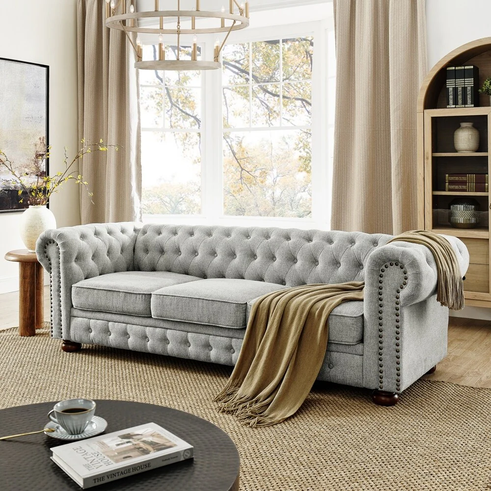 Chesterfield Sofa Tufted Upholstered PU 3-Seater Sofa