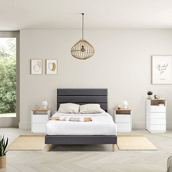 Cadre de lit plateforme Aroma capitonné 30 cm, 150x190 cm, Gris foncé