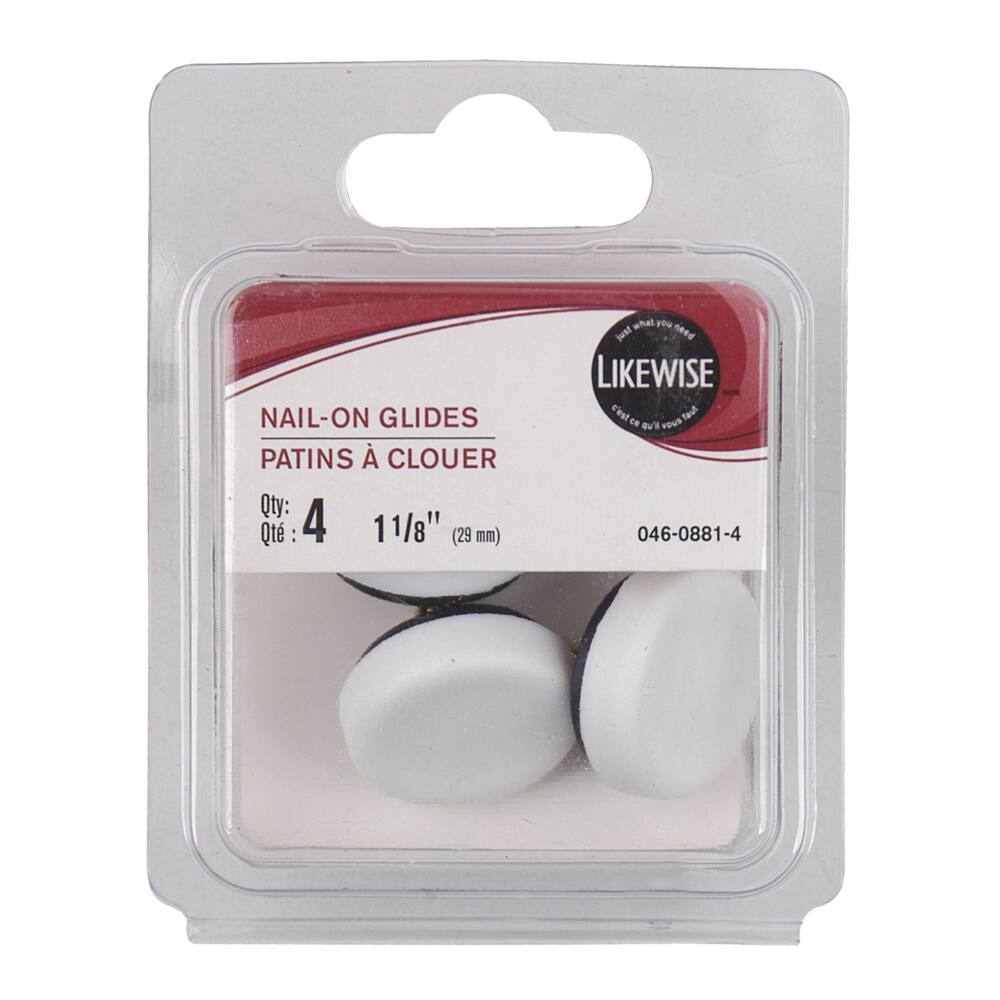 Certified Cushioned Nail On Nylon Furniture Glides, For Wooden Legs, Assorted Sizes, White