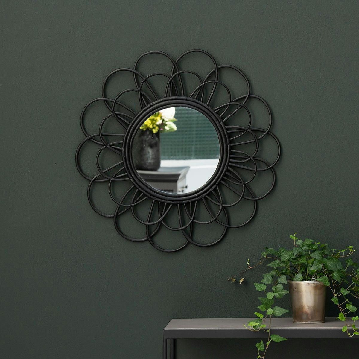 MOKA - Miroir en rotin forme fleur -60.000x3.500 cm - Noir - Rotin