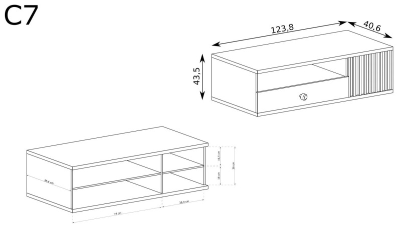 Szafka RTV 124cm CALI C-7 lamele 1 szuflada 1 półka 1 drzwi dąb artisan