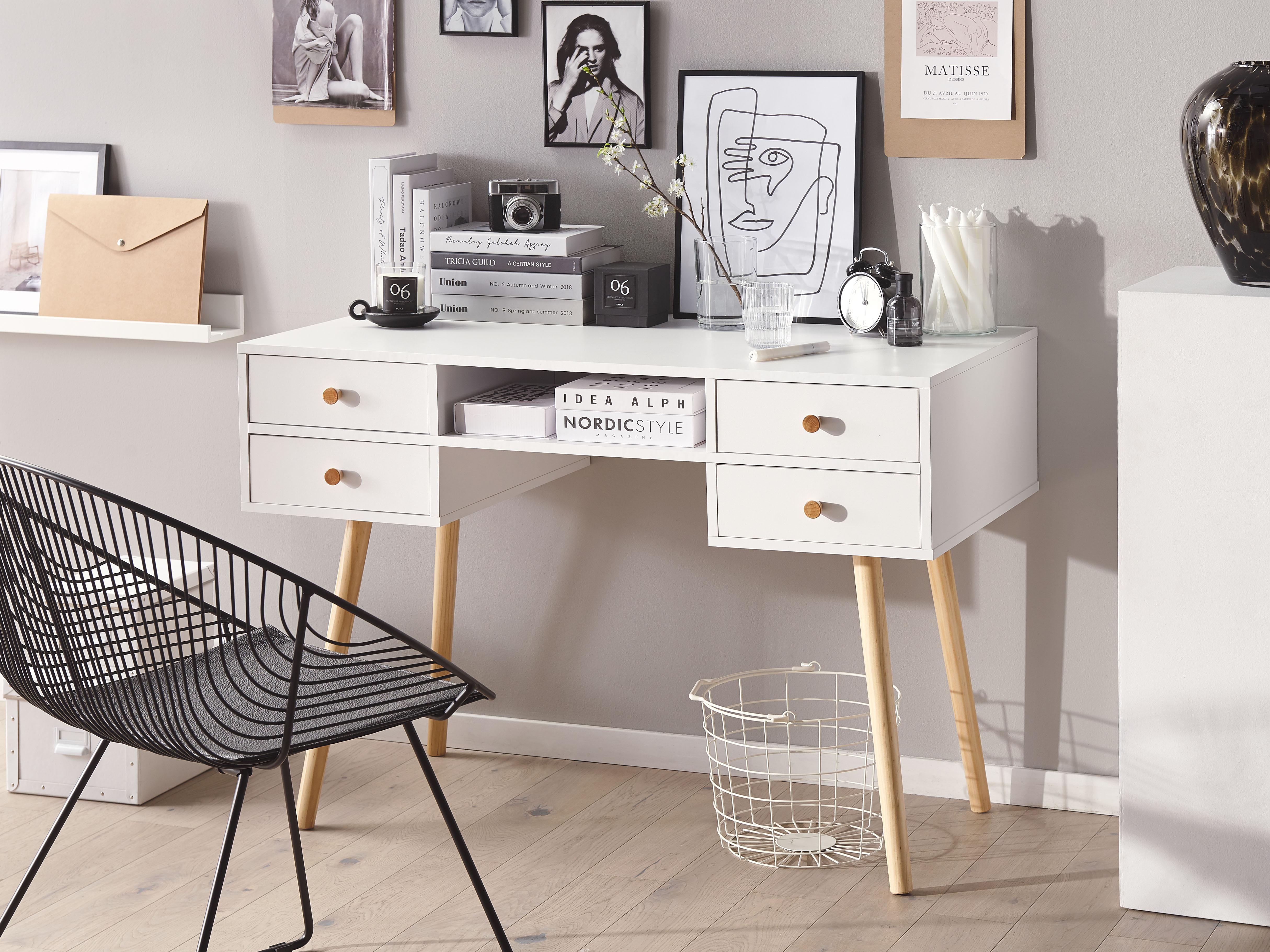 Home Office Desk LEVIN White 110 cm 55 cm with Drawers