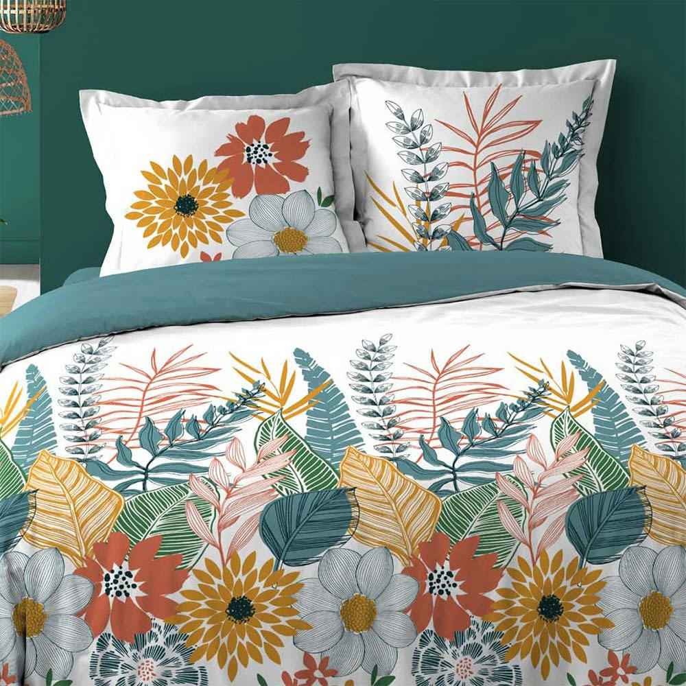 - Parure de couette 100% coton 57 fils imprimée 240x220 2 taies