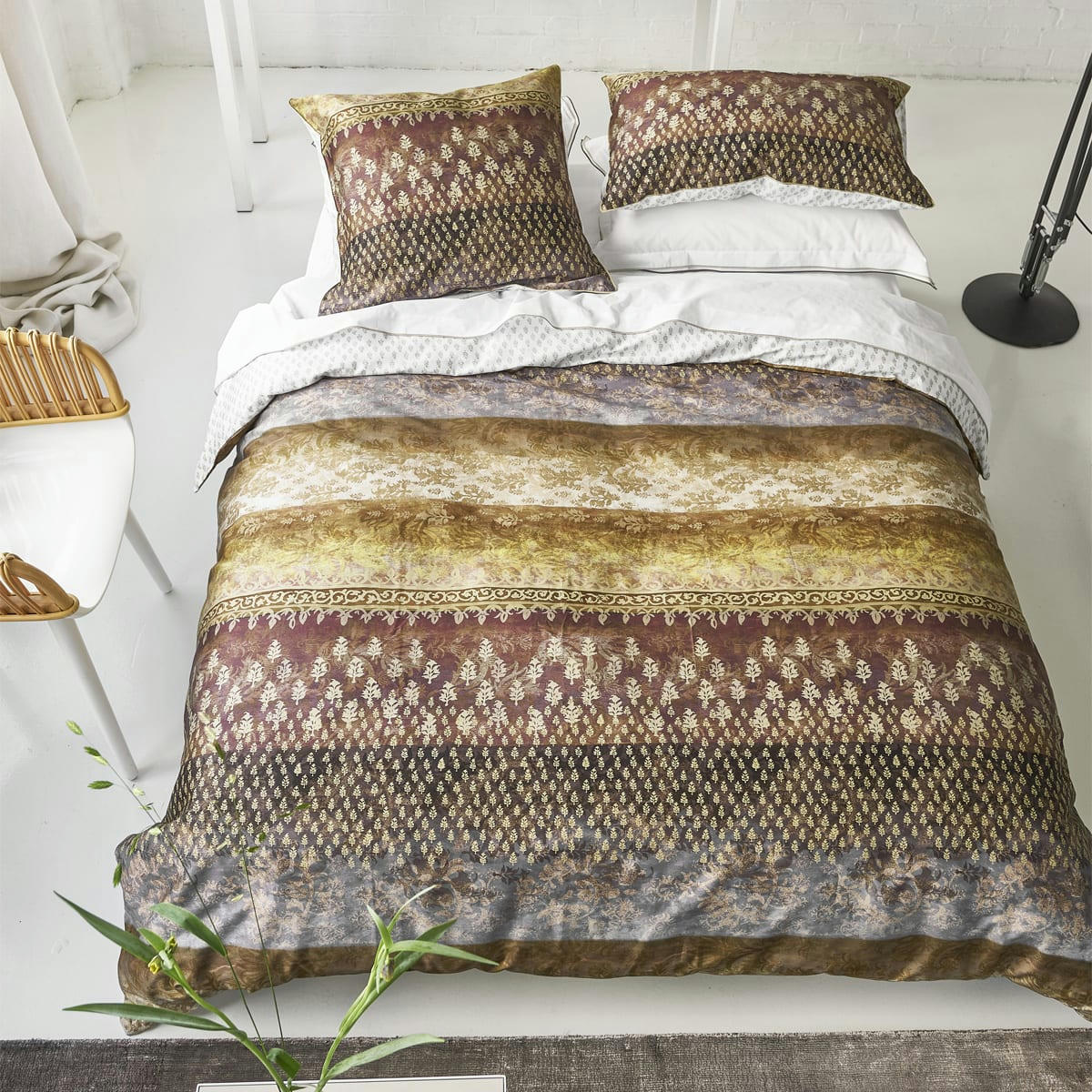 KASAVU - Housse de couette imprimée en satin de coton beige 260x240