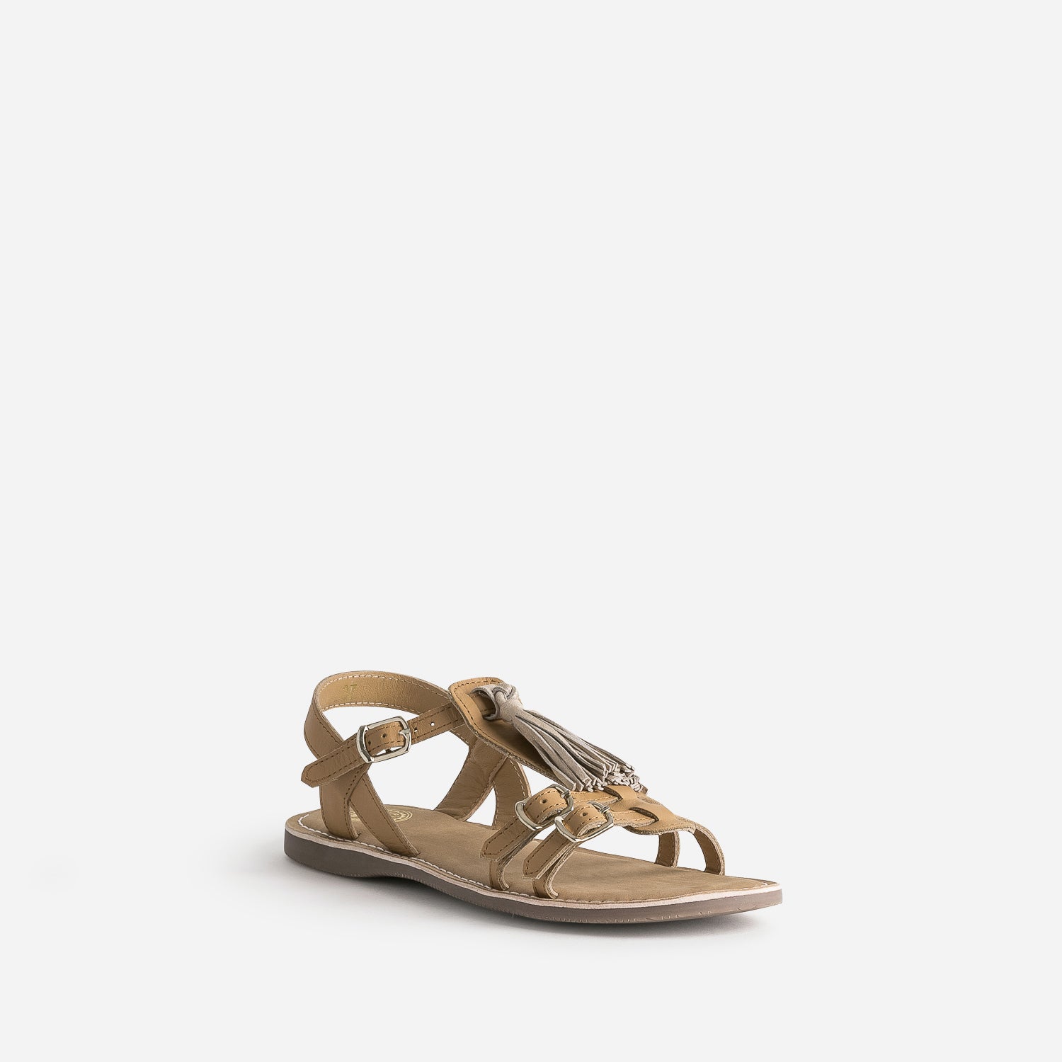 Sandale BUGGY marron cuir pampilles amovibles