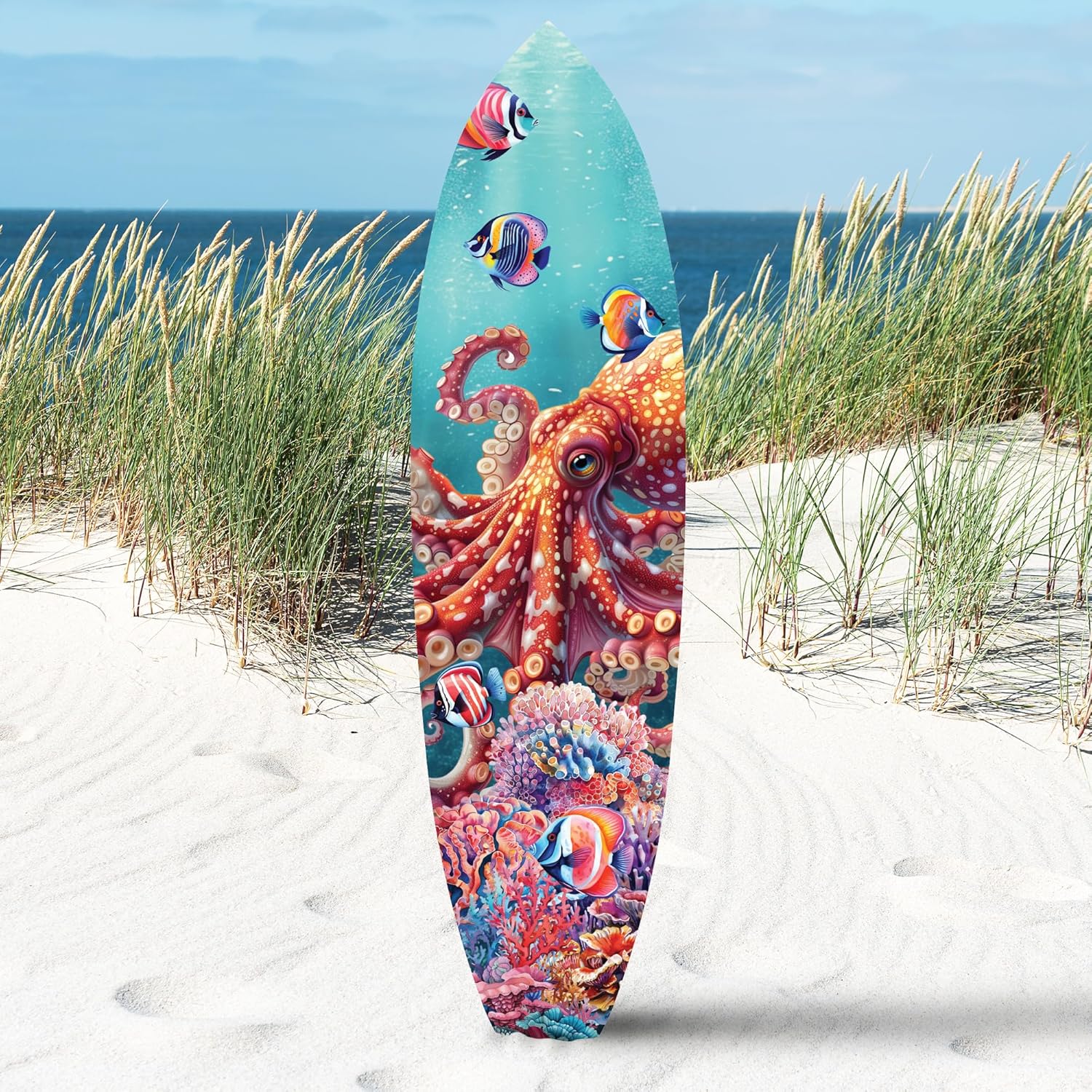 JennyGems Vibrant Octopus Surfboard Wall Art Decor, Octopus Wall Hanging, Beach House Decoration, Weather Resistant, 3 Feet
