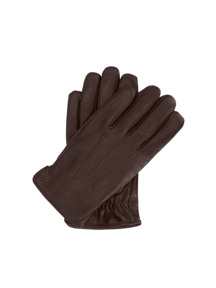 Brown leather gloves with touch screen function