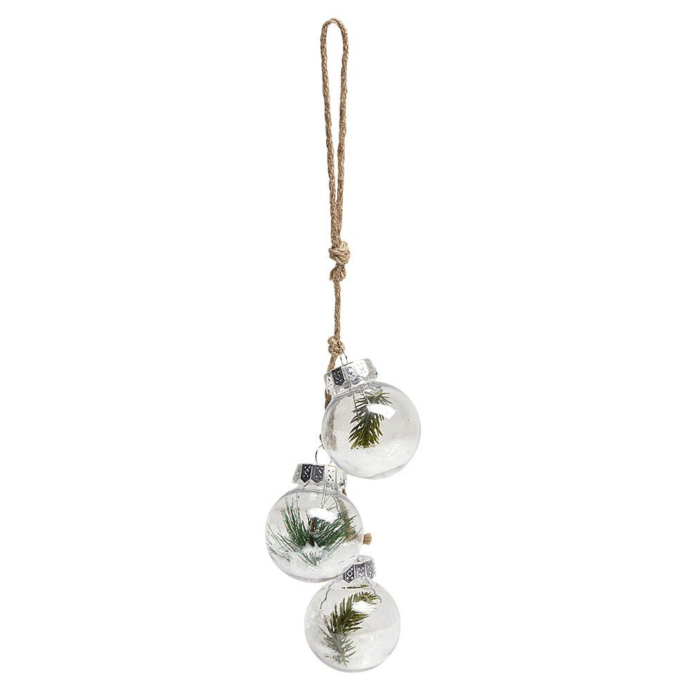 Suspension de No&euml;l guirlande en corde avec trois boules enneigées