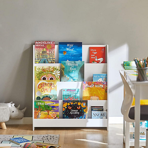 Bibliothèque étagère à Livres Enfants étagère de Rangement Jouets pour Enfants avec 4 Compartiments Ouverts, KMB32-W, SoBuy