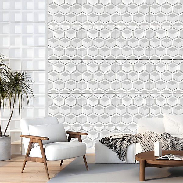 Panneaux de plafond et panneaux muraux Decoratif 3D Honey Blanc 8m² / 32pièces