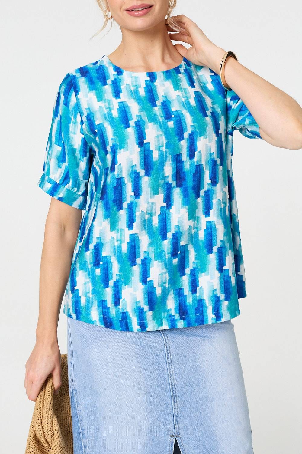 Izabel London Printed 1/2 Turn-Up Sleeve Blouse