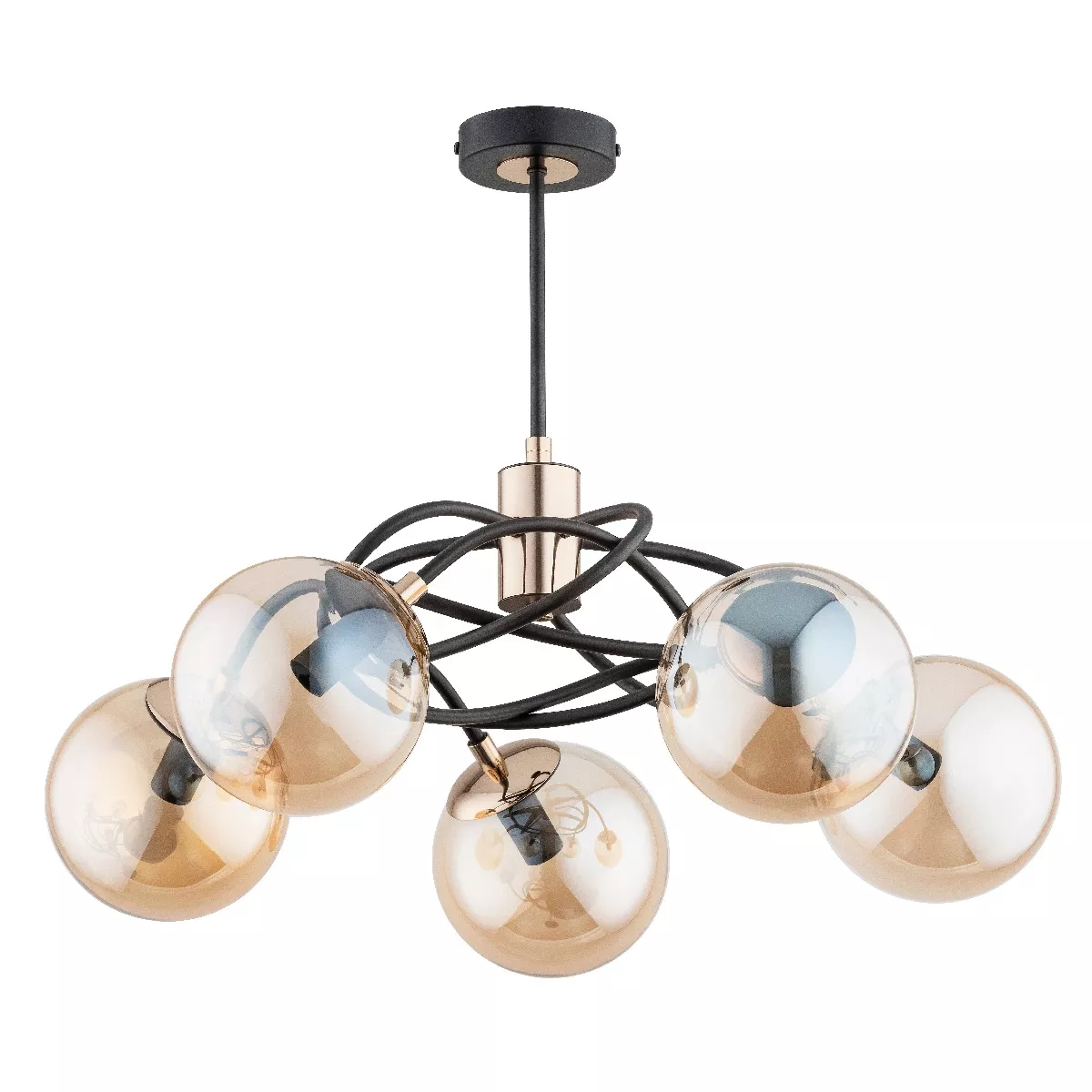 Lampa wisząca czarna-stare złoto DOXA 5xE14x10W wym: 50x54x54 cm Alfa