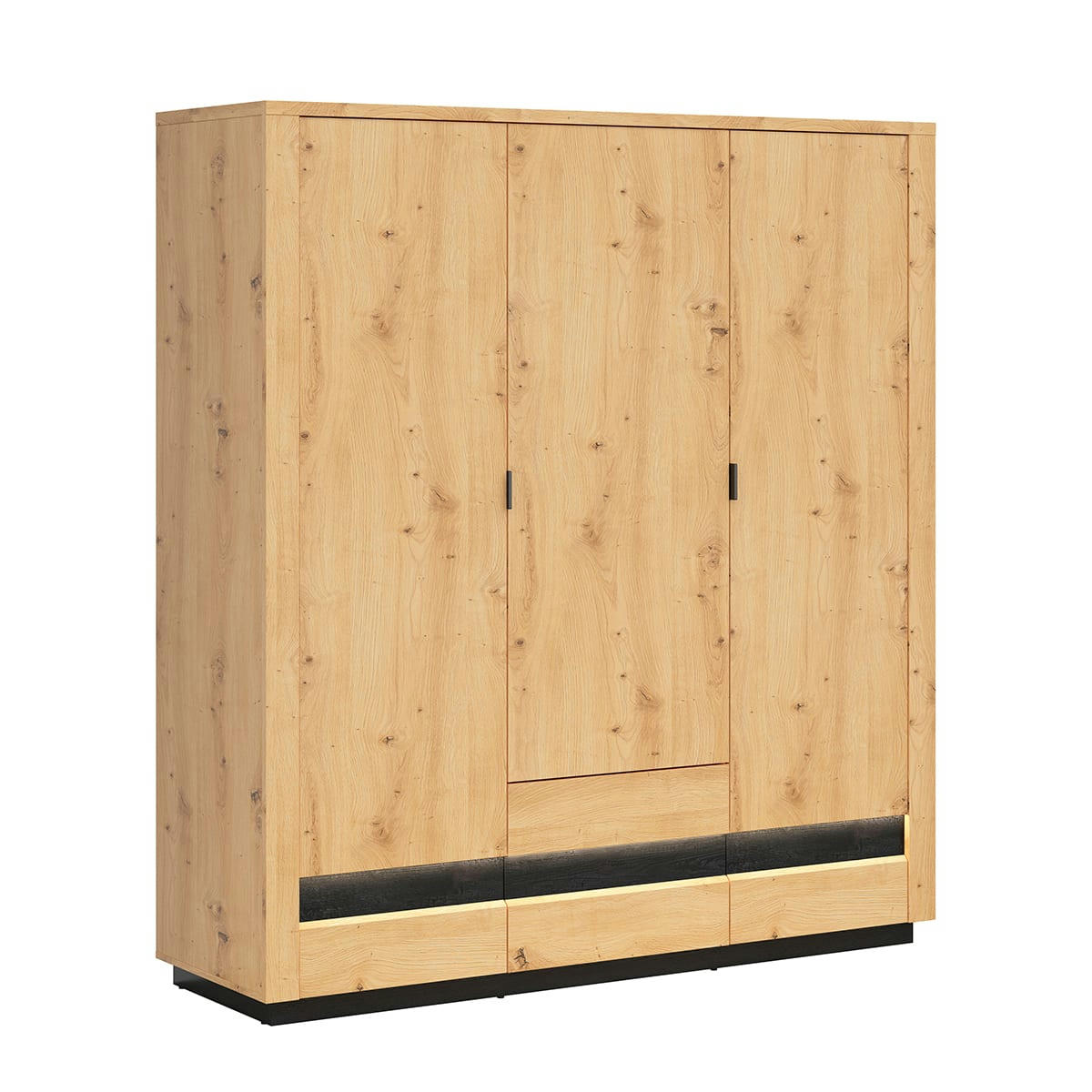 - Armoire 3 portes 2 tiroirs avec led naturel et noir