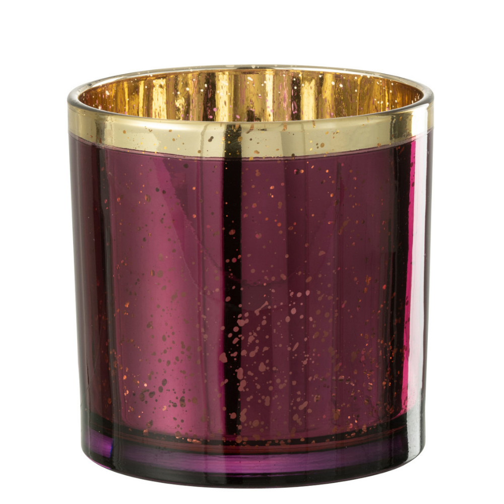 J-Line windlicht Rand - glas - goud/bordeaux - large
