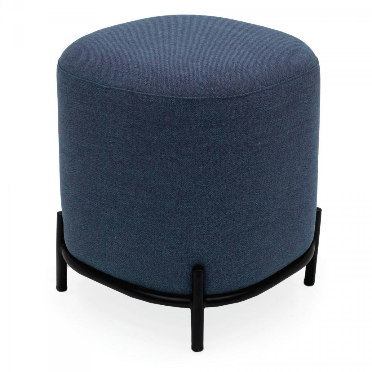 FOLIO - Pouf rond en tissu pieds métal bleu