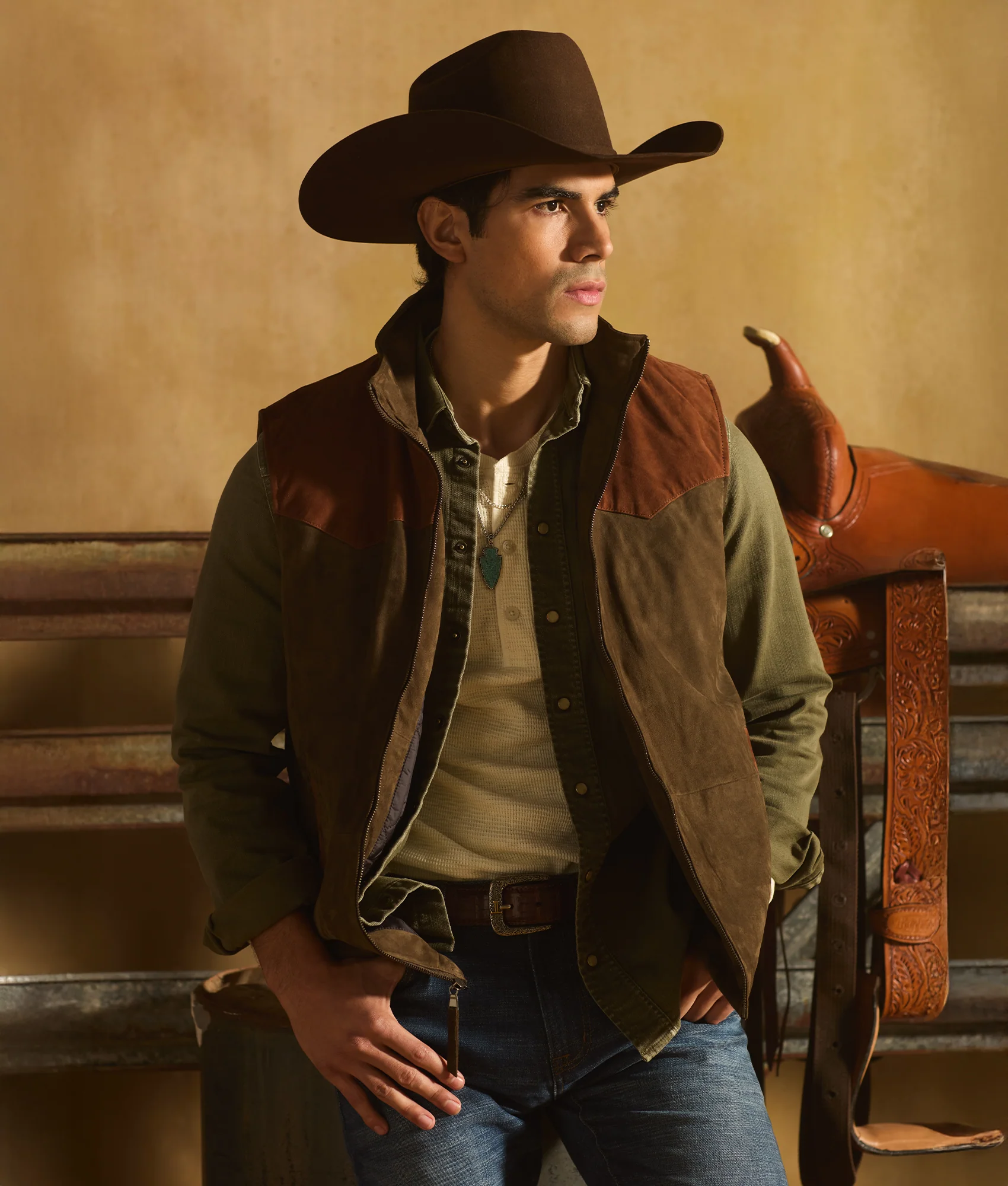 Men's Roper Denim Shirt - Olive Green