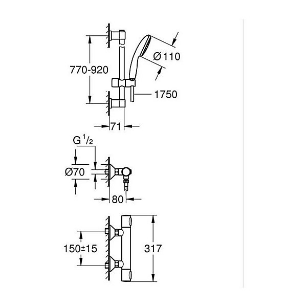 Grohe Precision Flow Set de douche avec mitigeur thermostatique   Douchette   Barre 90 cm, chrome (G34805001)