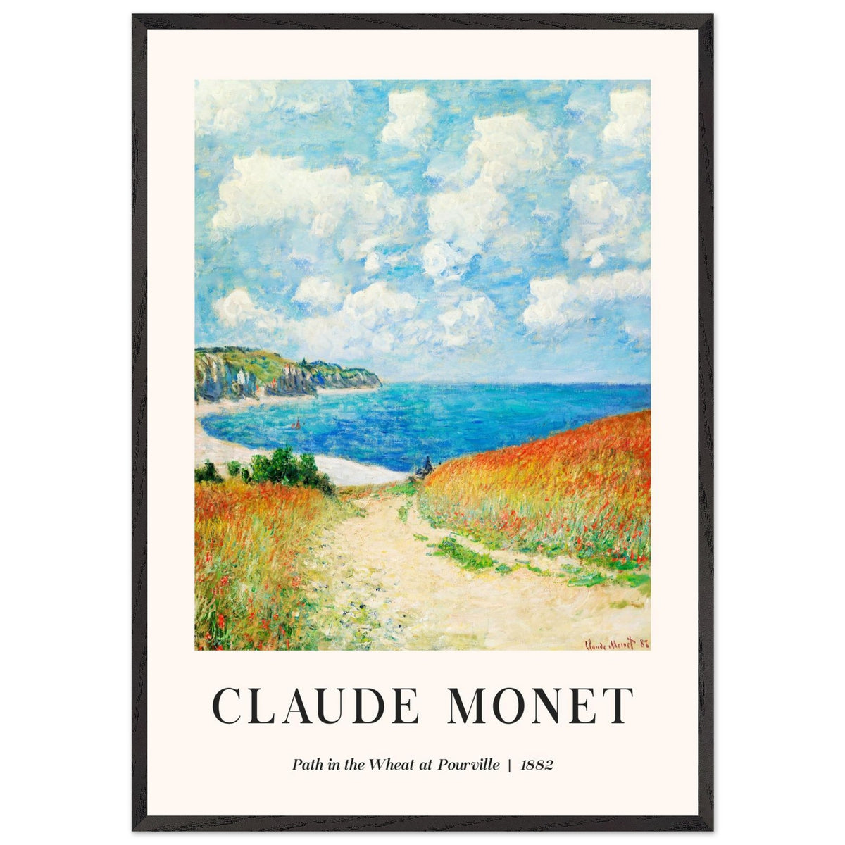 Artfulprints Poster met Lijst Claude Monet - Path in the weath at Pourville  - 70x100 cm - Blauw
