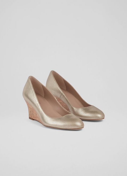Eevi Gold Suede Cork Wedges