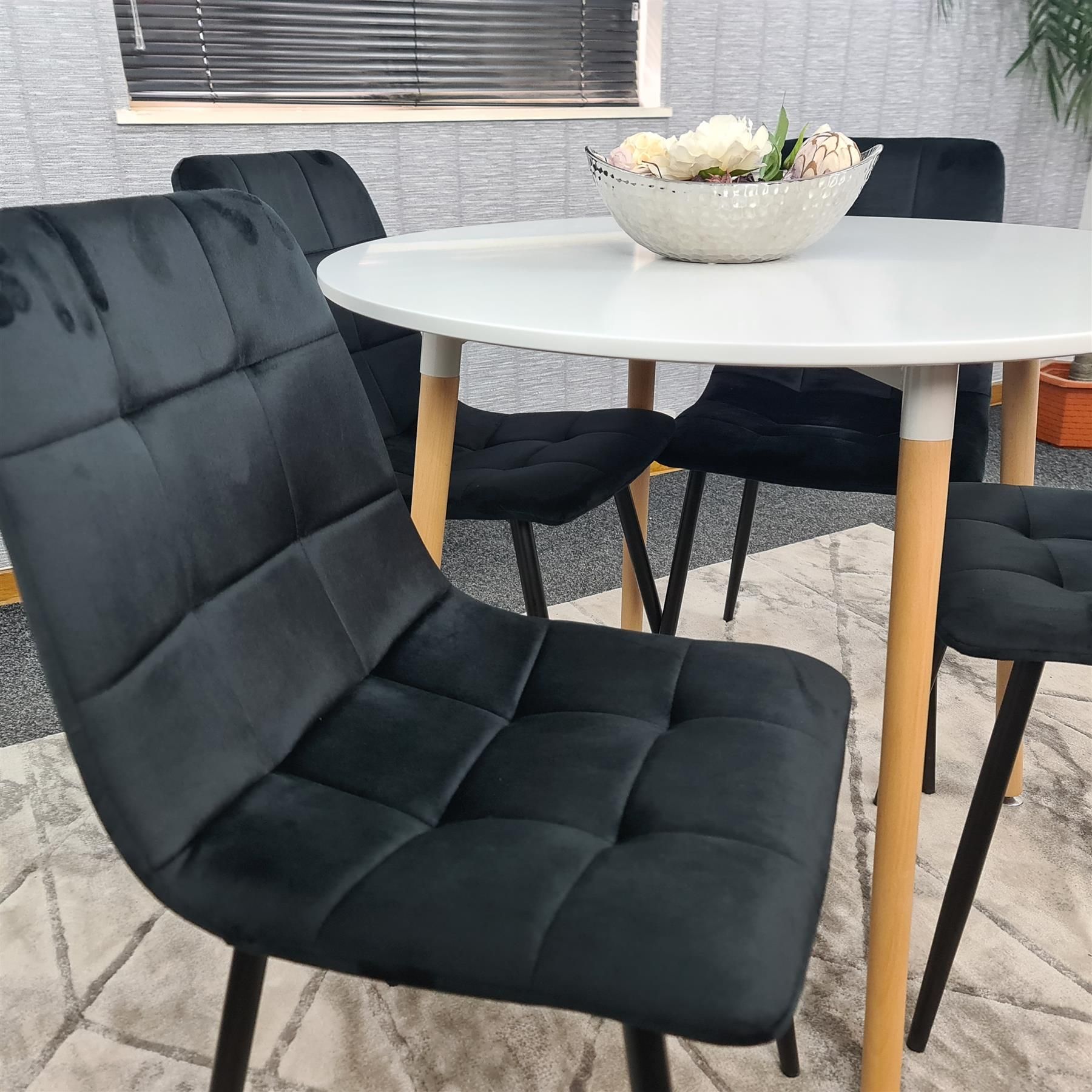 KOSY KOALA Dining Table and 4 Chairs White Round Table With 4 Black Velvet Chairs Dining Room Furniture