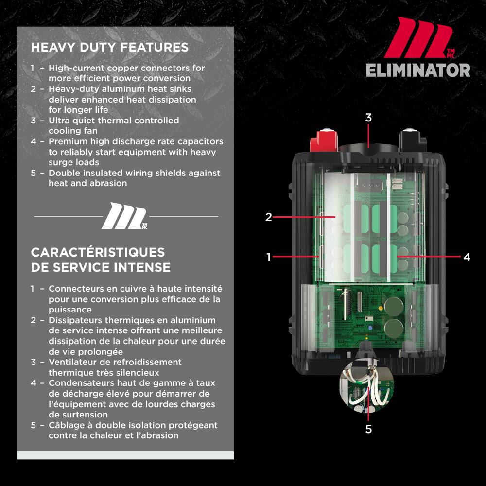 MotoMaster Eliminator Power Inverter, 1100W, Includes Battery Cables, Fuse Kit and Wired Remote