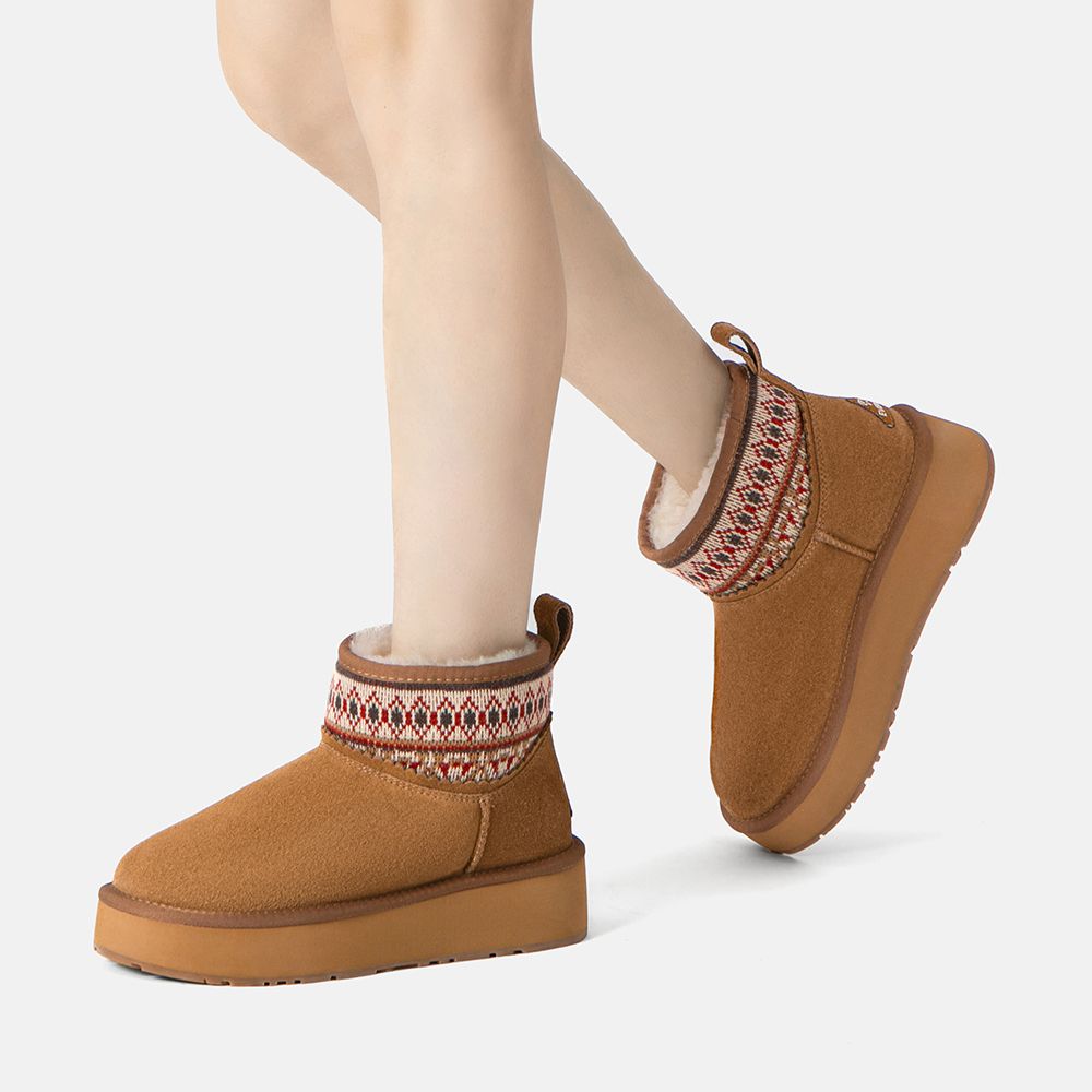 EverAu Australia Real Sheepskin Women Plover Woven Ankle Platform Boots with EVA   Rubber Sole