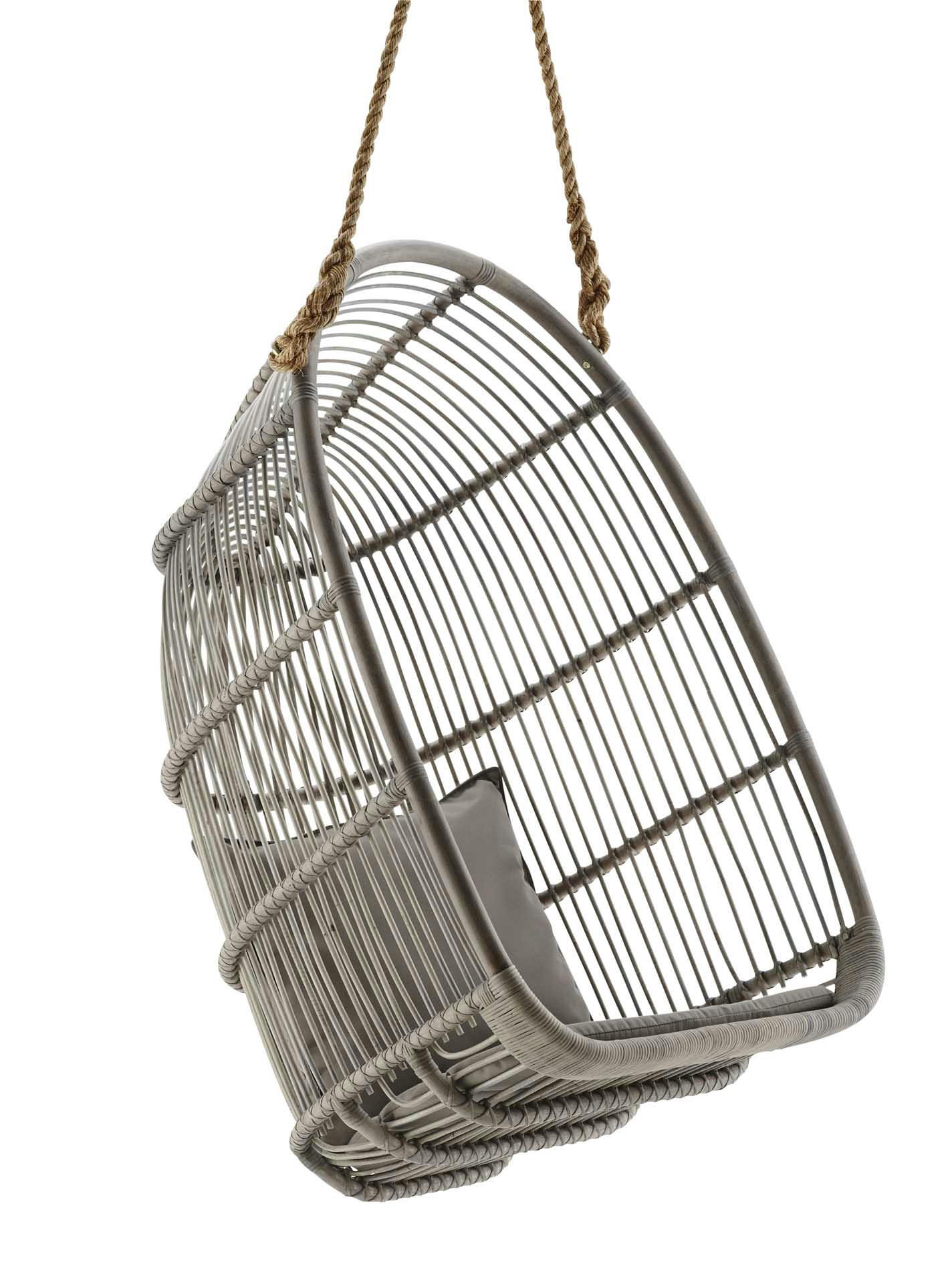 RENOIR - Fauteuil suspendu en rotin taupe