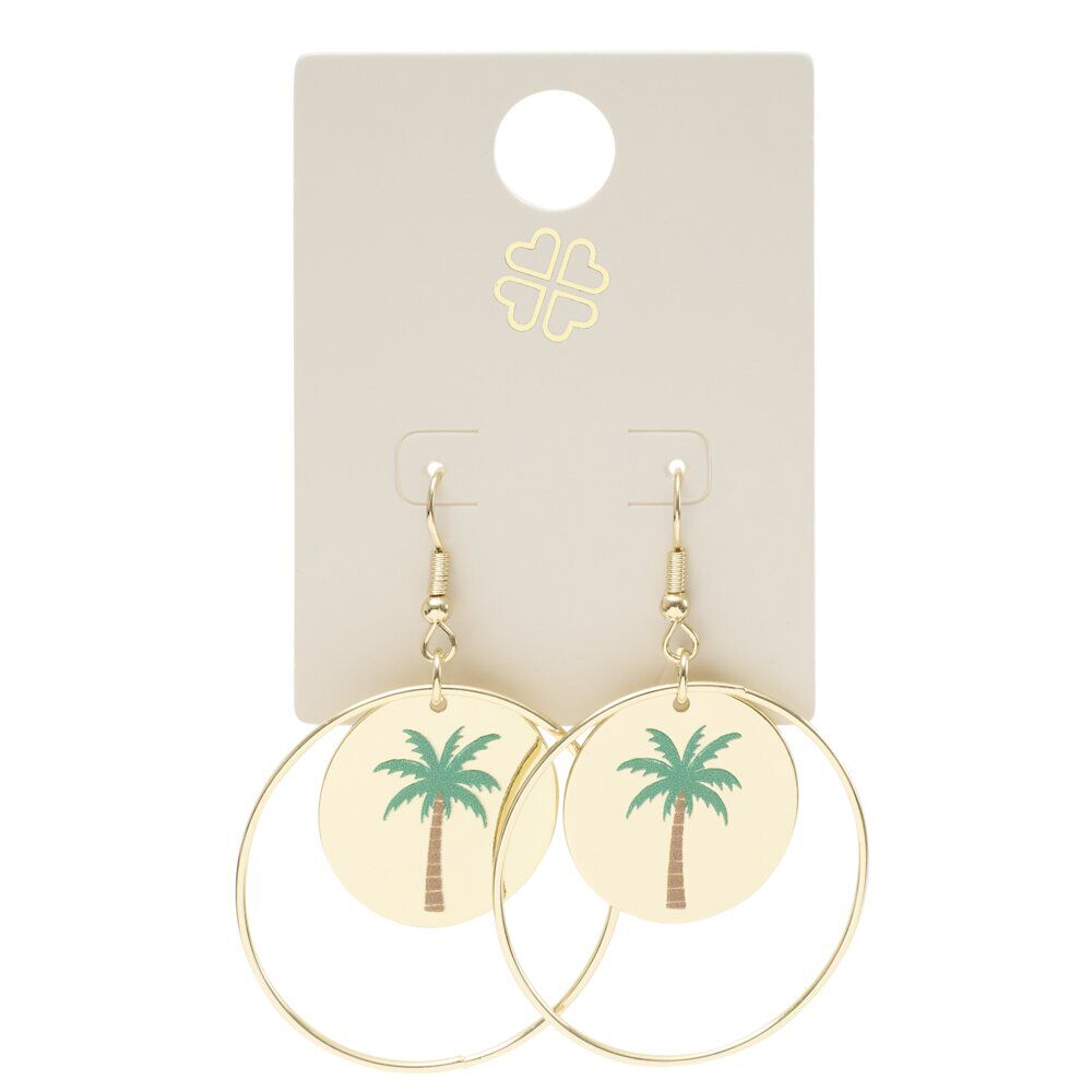 Boucles d'oreilles créoles palmier métal doré L4cm