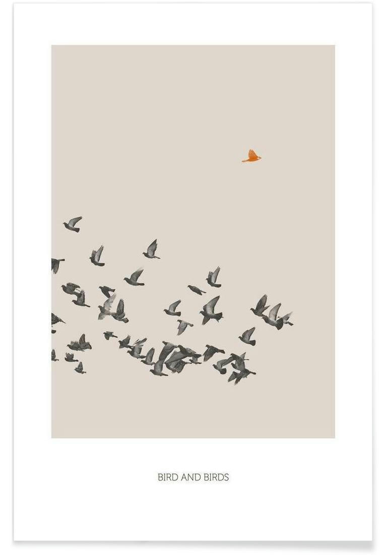 BIRD AND BIRDS - Affiche marron & noir